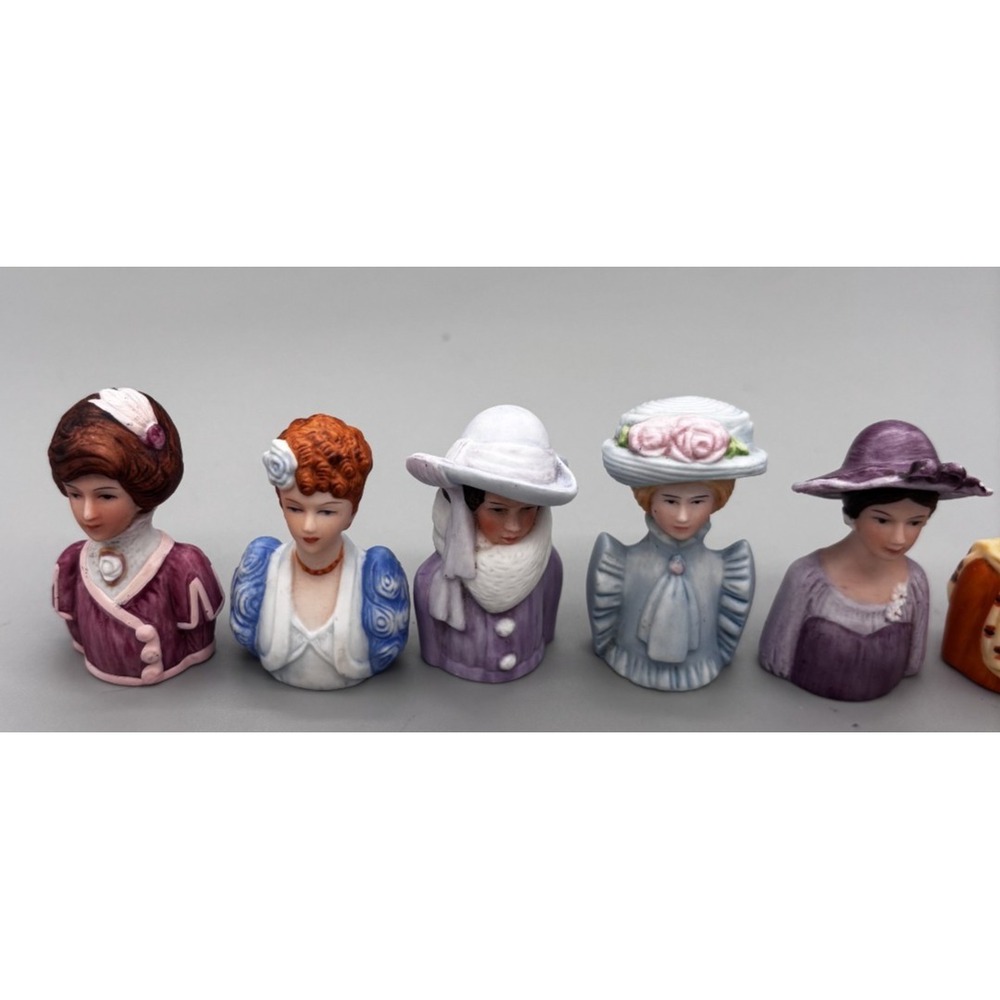 Vintage Avon 7 Ladies of American Fashion Porcelain Thimble Set Circa. 1980s - Picture 2 of 10